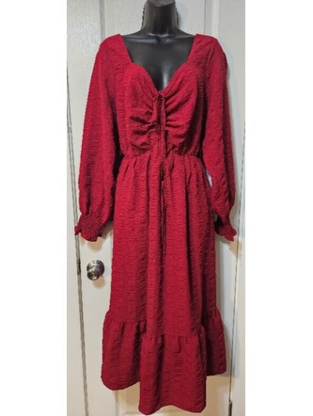 Burgundy Off-Shoulder Midi Dress Size 2XL Romantic Fall Elegance